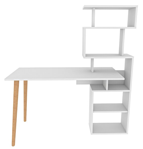 Kalune Design Písací stôl VINA s vstavanou knižnicou biely