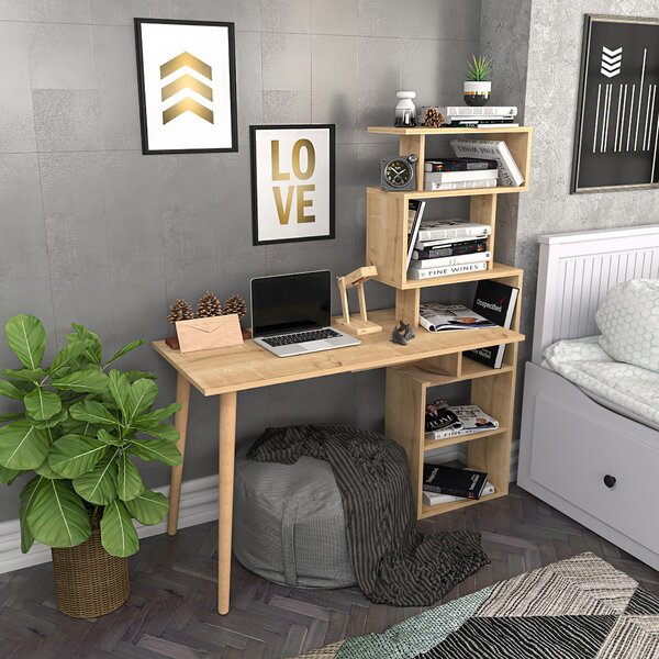Kalune Design Písací stôl VINA s vstavanou knižnicou dub prírodný