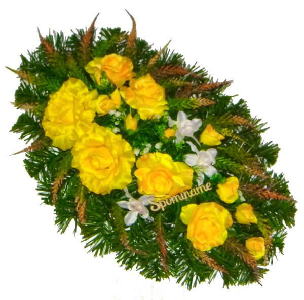 Ikebana na hrob dušičky čečinová žlté ruže Spomíname 54cm