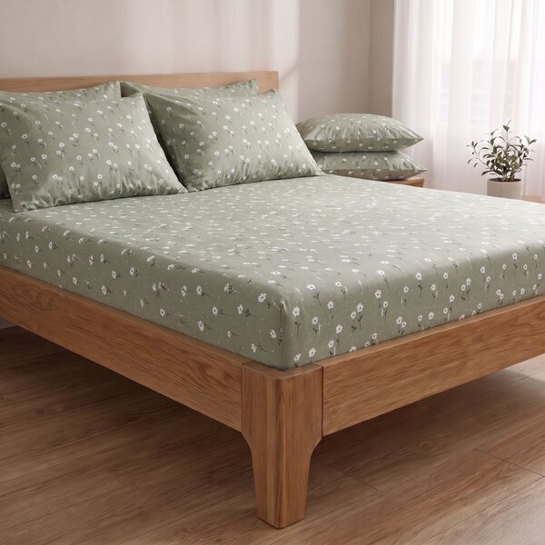 Kvalitex Bavlnené napínacie prestieradlo Kvietky zelené 80x200cm