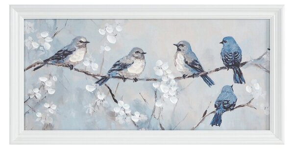 Dekorstudio Ručne maľovaný obraz na plátne s motívom vtáčikov na konáriku II 60x30cm - svetlobéžový