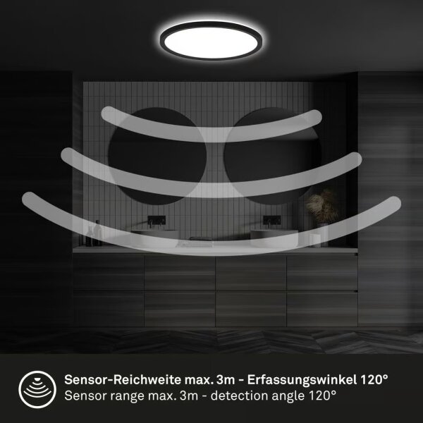 Briloner - LED kúpeľňové stropné svietidlo s pohybovým senzorom MOVE LED/18W/230V IP44 priemer 29 cm čierne