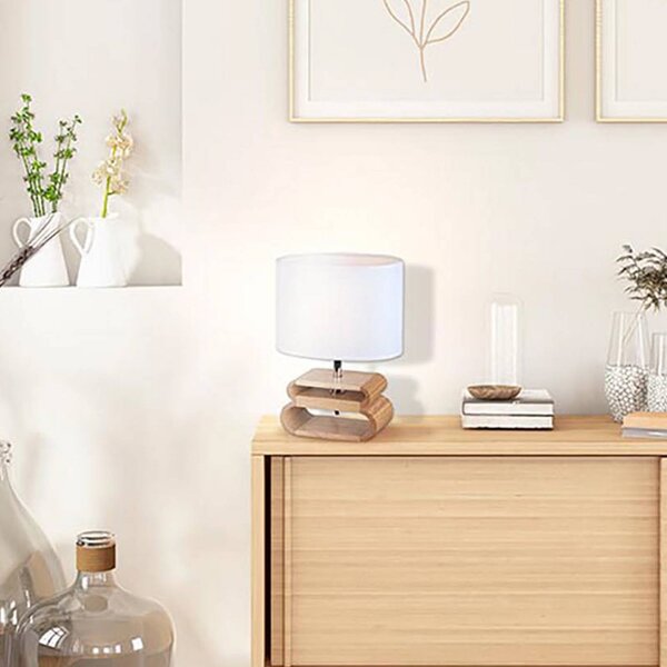 COREP Stolová lampa Oslo, biela/svetlé drevo, výška 30 cm, ľan/drevo, Biela / opálová, Obývacia izba / jedáleň, Drevo, Škandinávsky, Stojacie svietidlo