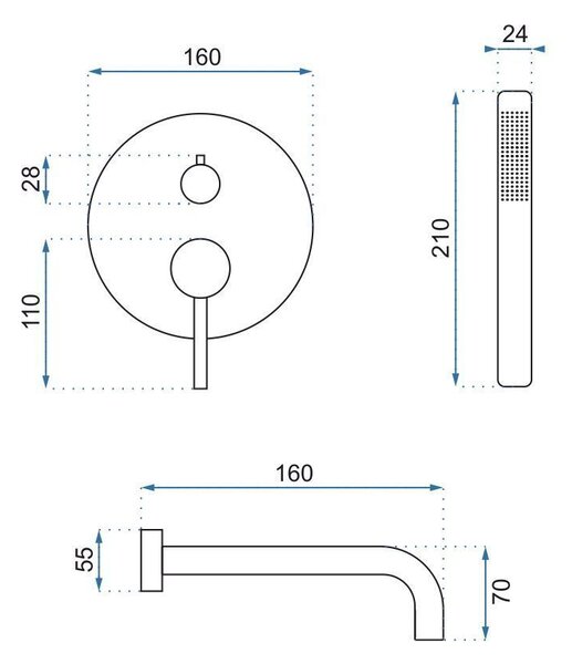 Rea Lungo, podomietková vaňová batéria + Box, zlatá matná, REA-B7503