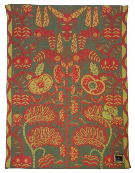 Vlnená deka Bees Green 130x170, zeleno-červená