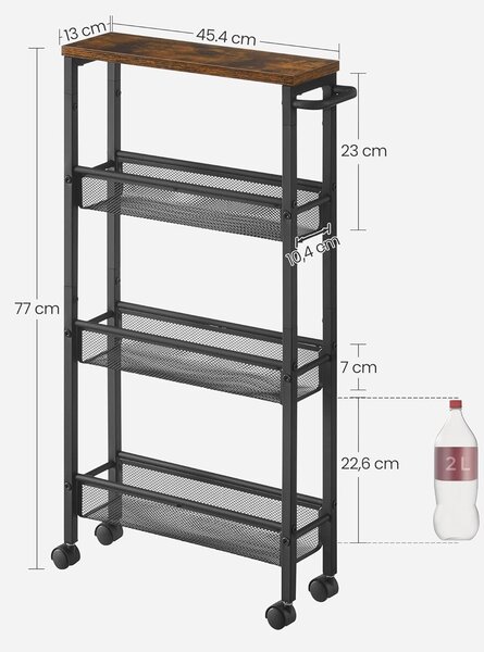 SONGMICS Pojazdný kuchynský vozík Vasagle Compi 77 cm čierny/hnedý