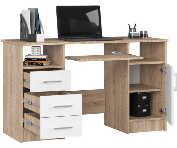 Ak furniture Volně stojící psací stůl Ana 124 cm dub sonoma/bílý