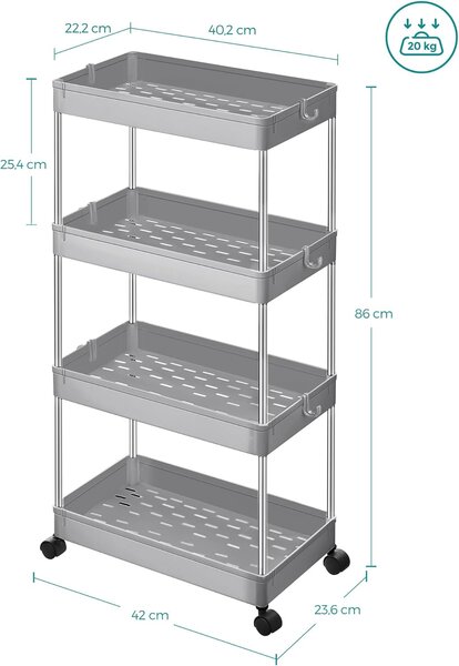 SONGMICS Pojazdný vozík Tulla 40 cm svetlosivý