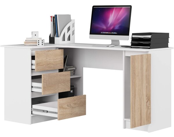 Ak furniture Rohový písací stôl B20 155 cm bílý/dub sonoma levý