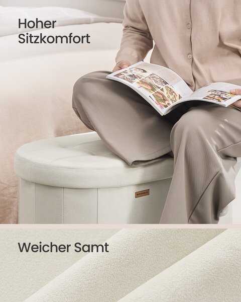 SONGMICS Skladací taburet s úložným priestorom, objem 110 l, 110 x 38 x 38 cm, krémová
