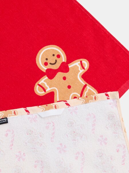 Sinsay - Bavlnené vianočné uteráky na ruky s potlačou perníčkových panáčikov 2 pack - červená