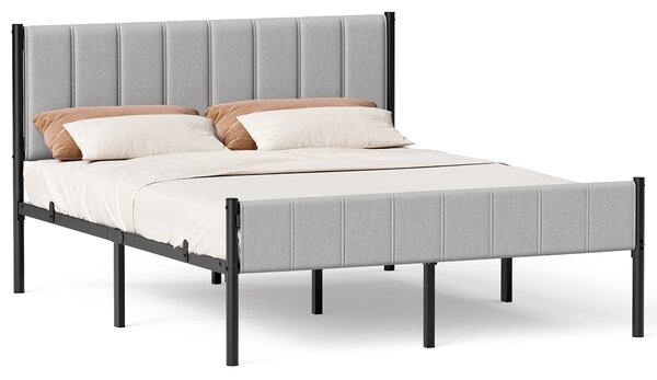 VASAGLE Rám postele pre manželskú posteľ s čalúneným čelom, oceľové lamely, nosnosť 500 kg, 160 x 200 cm, sivá, čierna