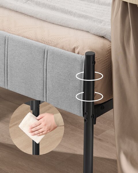 VASAGLE Rám postele pre manželskú posteľ s čalúneným čelom, oceľové lamely, nosnosť 500 kg, 160 x 200 cm, sivá, čierna