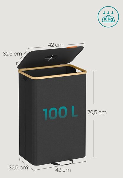 SONGMICS Kôš na triedený odpad 95 l, vnútorný sáčok s uchami, čierny