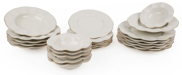 Hermia Porcelánová súprava 24 ks tanierov Creamy Gold biela/zlatá