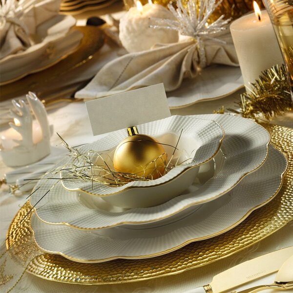 Hermia Porcelánová súprava 24 ks tanierov Creamy Gold biela/zlatá