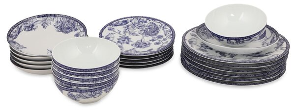 Hermia Porcelánová súprava 24 ks tanierov Folclore biela/modrá