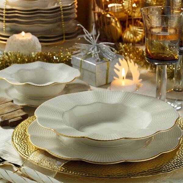 Hermia Porcelánová súprava 24 ks tanierov Creamy Gold biela/zlatá