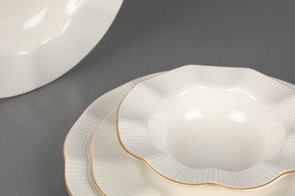 Hermia Porcelánová súprava 24 ks tanierov Creamy Gold biela/zlatá