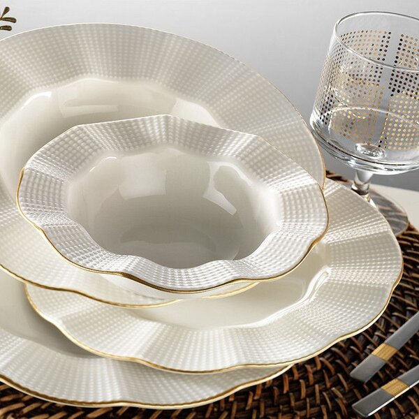 Hermia Porcelánová súprava 24 ks tanierov Creamy Gold biela/zlatá