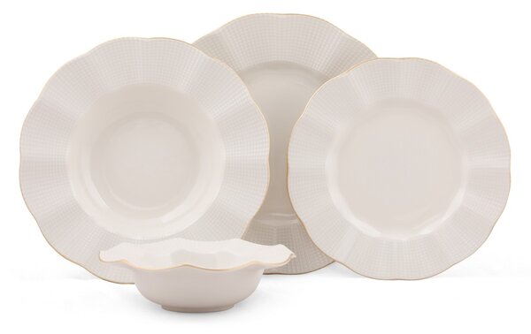Hermia Porcelánová súprava 24 ks tanierov Creamy Gold biela/zlatá