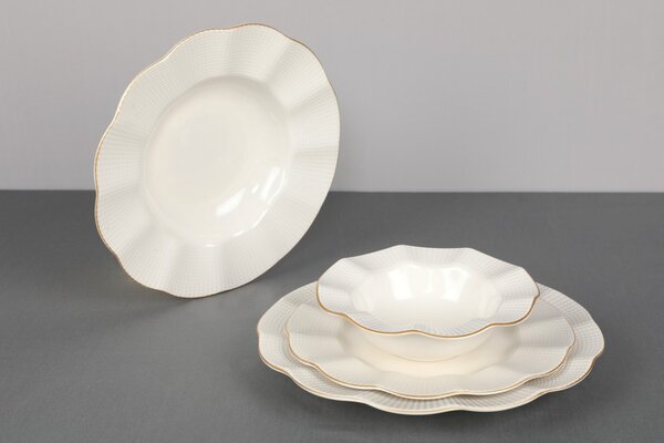 Hermia Porcelánová súprava 24 ks tanierov Creamy Gold biela/zlatá