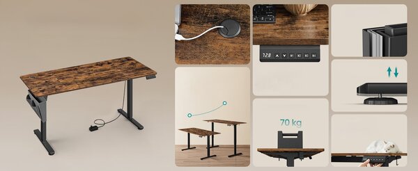 SONGMICS Pracovný stôl Vasagle Memory elektricky nastaviteľný hnedý/čierny
