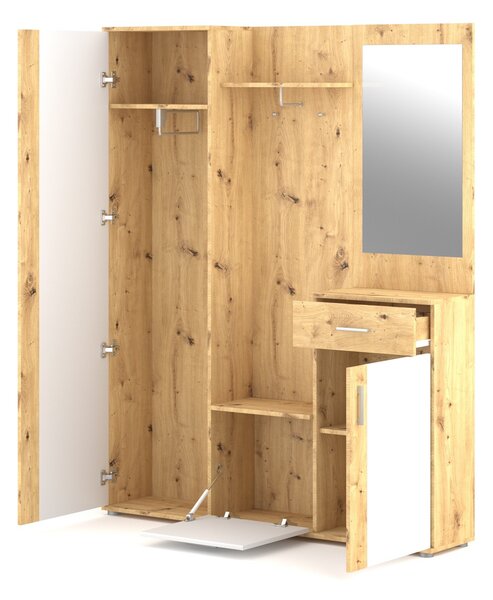 Vivaldi Predsieňová stena Trio so zrkadlom 145 cm dub Artisan/biela