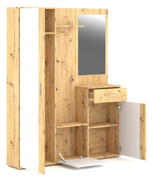 Vivaldi Predsieňová stena Trio so zrkadlom 145 cm dub Artisan/biela