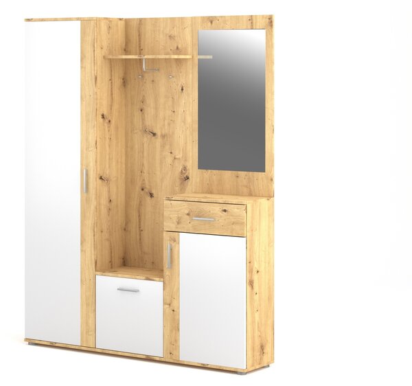 Vivaldi Predsieňová stena Trio so zrkadlom 145 cm dub Artisan/biela