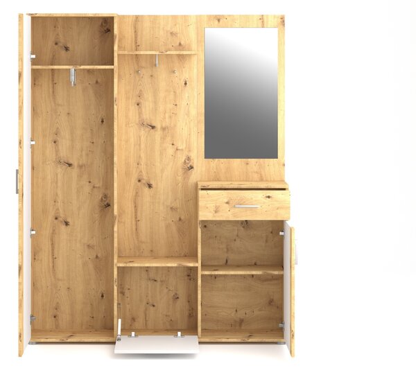 Vivaldi Predsieňová stena Trio so zrkadlom 145 cm dub Artisan/biela