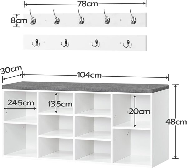 Predsieňový vešiak s botníkom a sedadlom Vasagle Jungo 104 cm biely/sivý