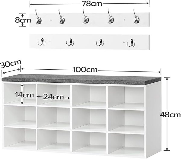 Predsieňový vešiak s botníkom a sedadlom Vasagle Jungo 100 cm biely/sivý
