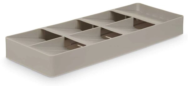 Organizér do úzkej zásuvky na príbory, príborník so 7 priehradkami, plastový, sivý - 40 x 16 cm