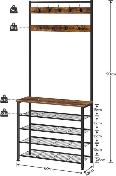 Predsieňový vešiak s botníkom Vasagle Mjora 80 cm čierny/hnedý