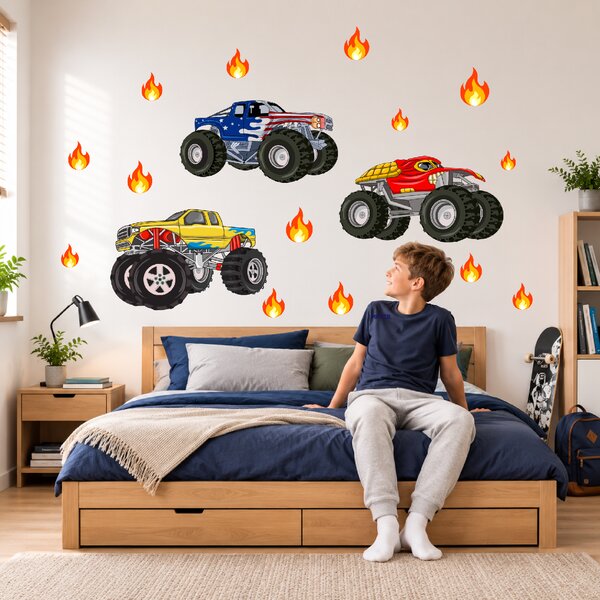 60x120cm Monster Trucks - textilná nálepka na stenu
