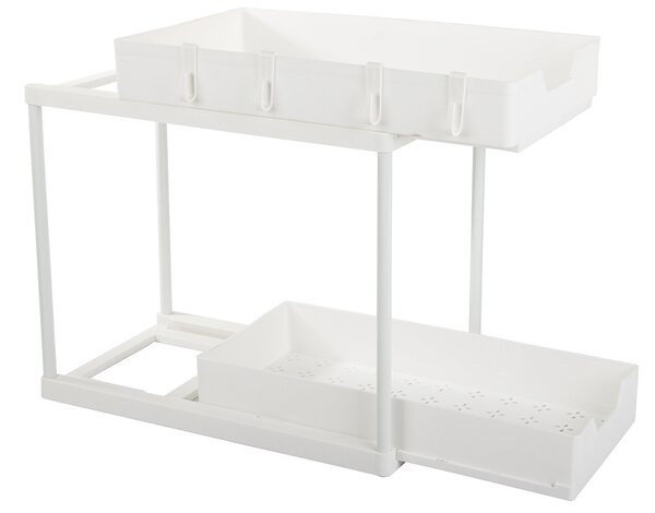 VERK GROUP Výsuvná polička s 2 zásuvkami, biely plast 36 x 40 x 22 cm SEAS