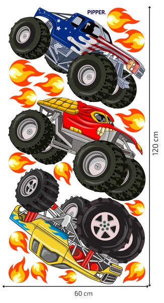 60x120cm Monster Trucks - textilná nálepka na stenu