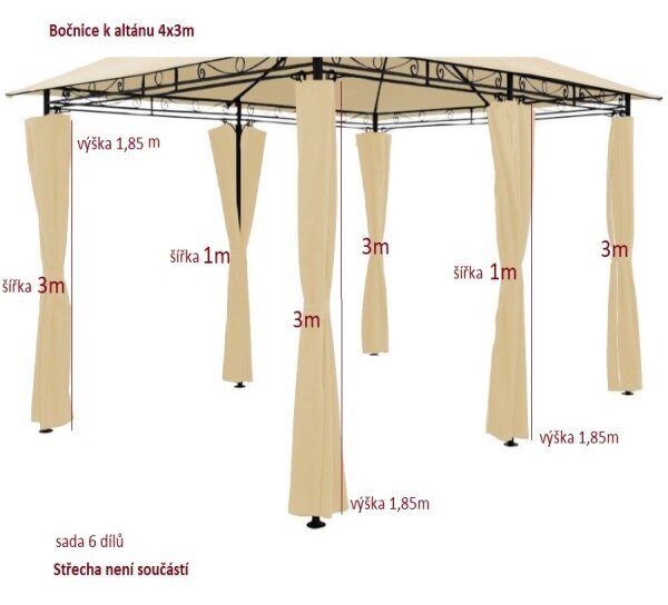 Bočné panely k altánu Topas 4x3m hnědá taupe
