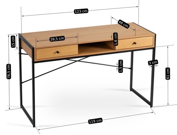 Vivaldi Písací stôl so zásuvkami Rex 123 cm dub Craft zlatý/čierny