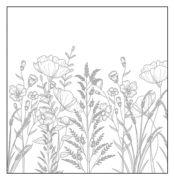 Bílo-šedé malé papírové obrousky s lučními květy - 25*25 cm (20ks) - J-Line by Jolipa