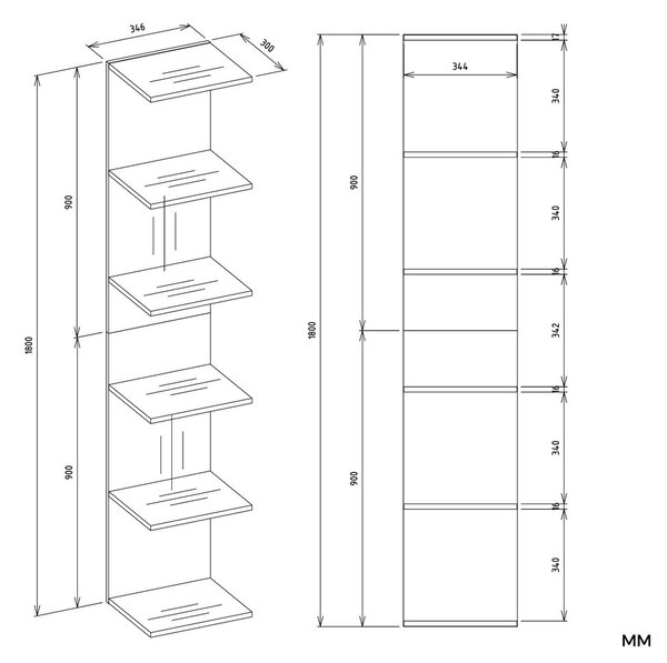 TP Living Regál FRAME 180 cm biely