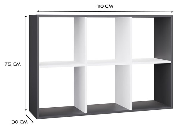 TP Living Regál Malax 2x3 110 cm antracit/biely
