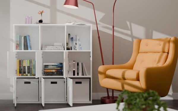 TP Living Regál MALAX 3x3 s 3 dvierkami 110 cm biely