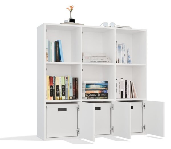 TP Living Regál MALAX 3x3 s 3 dvierkami 110 cm biely
