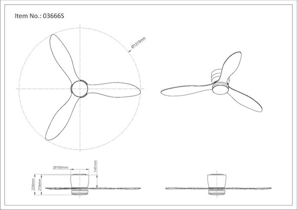 GLOBO 03666S ARMANDO stropný ventilátor so svetlom D1315mm LED 20W 2460/1450lm 3000-6500K čierna, časovač, diaľkový ovládač