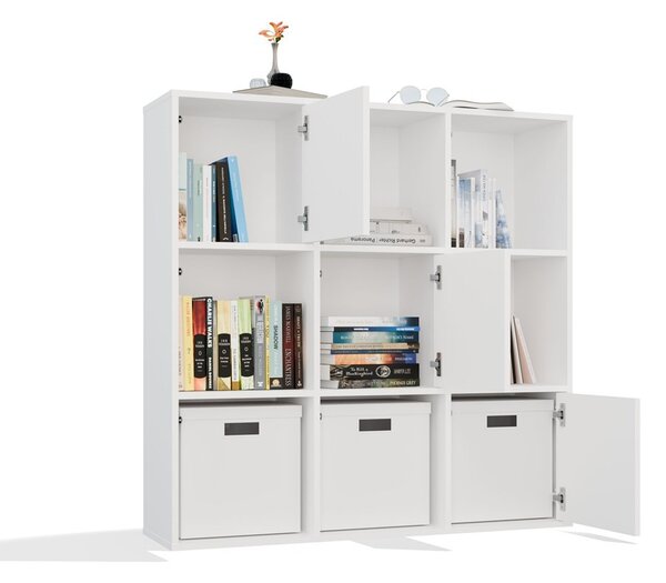 TP Living Regál MALAX 3x3 s 3 dvierkami 110 cm biely