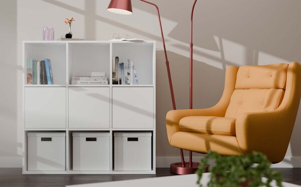 TP Living Regál MALAX 3x3 s 3 dvierkami 110 cm biely
