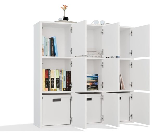TP Living Regál MALAX 3x3 s 3 dvierkami 110 cm biely