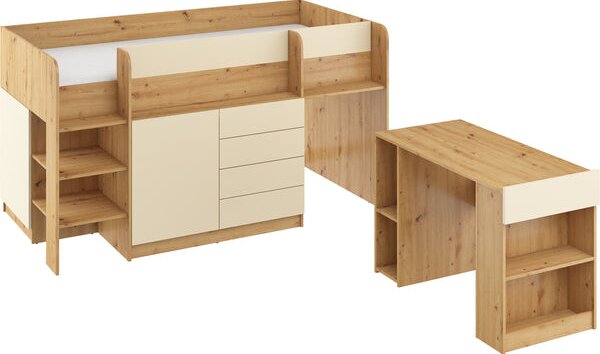 Poschodová posteľ s písacím stolom Varianto, 90x200, ľavá strana